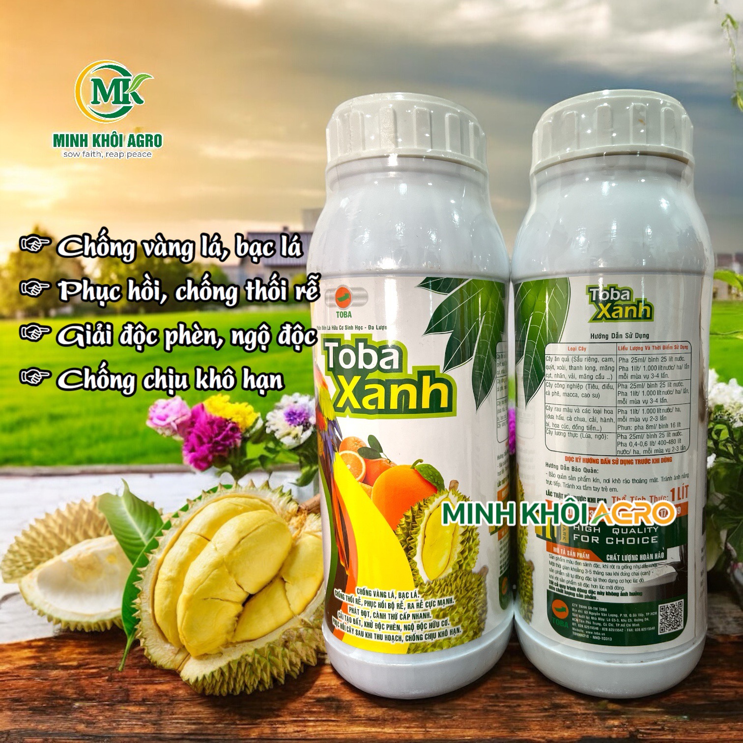 Phân bón hữu cơ sinh học TOBA XANH - Chai 1 lít